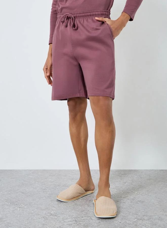 Styli  Men Purple Long Sleeve T-Shirt and Shorts Pyjama Set for Men | Best Price UAE